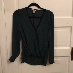 H&M Green Blouse with Black Trim
